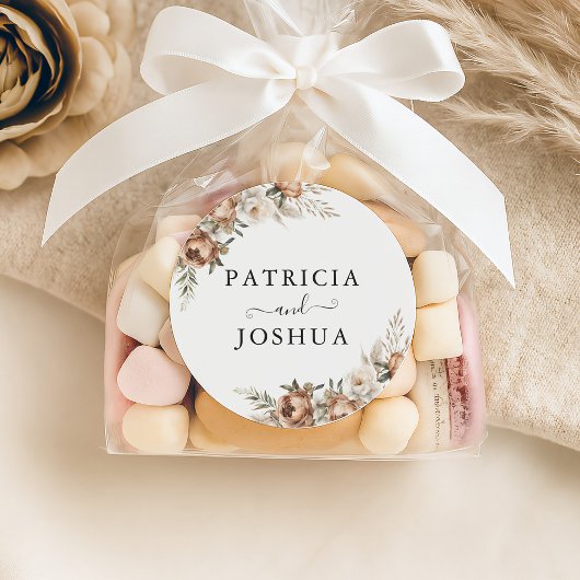 Elegant Rustic Boho Wedding Classic Round Sticker ラウンドシール