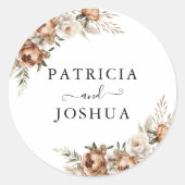 Elegant Rustic Boho Wedding Classic Round Sticker ラウンドシール (正面)