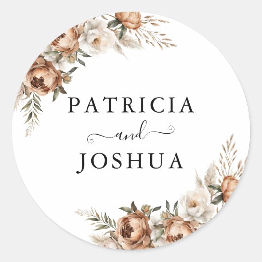 Elegant Rustic Boho Wedding Classic Round Sticker ラウンドシール (正面)
