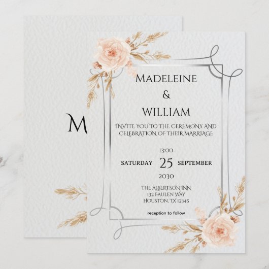 Elegant Rustic Boho Wildflowers Wedding 招待状 (正面/裏面)