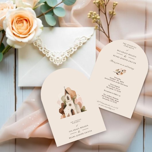 Elegant Rustic Brown Tones Church Wedding Designs 招待状