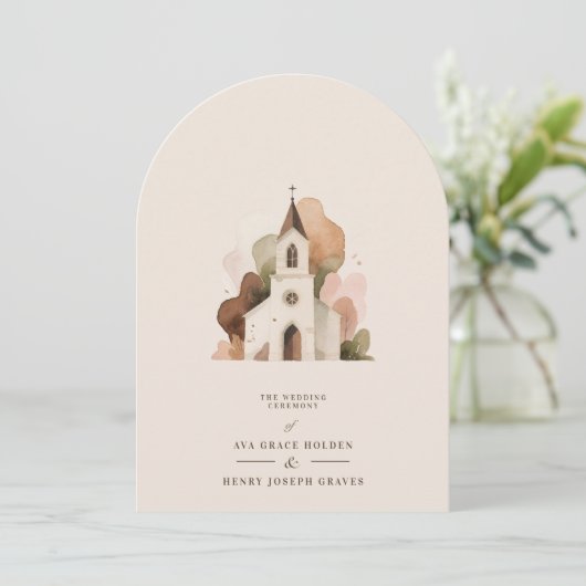 Elegant Rustic Brown Tones Church Wedding Designs 招待状 (スタンド正面)