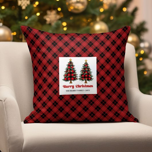 Elegant Rustic Buffalo Plaid Family Name Pillow クッション