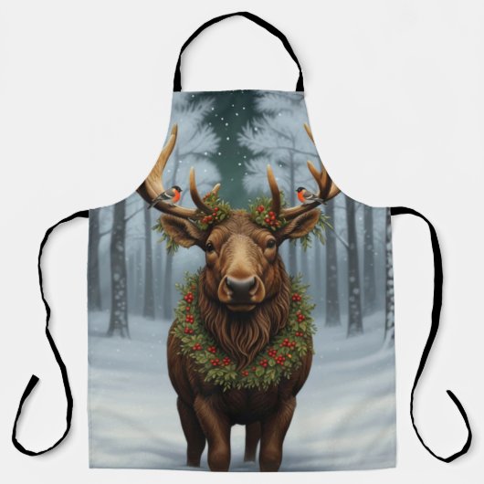 Elegant rustic Christmas moose winter landscape エプロン (正面)