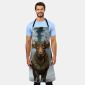Elegant rustic Christmas moose winter landscape エプロン (着用した状態)