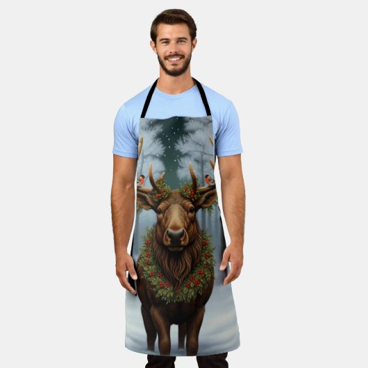 Elegant rustic Christmas moose winter landscape エプロン (着用した状態)