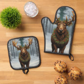 Elegant rustic Christmas moose winter landscape 鍋つかみ&鍋敷きセット (トップダウン)