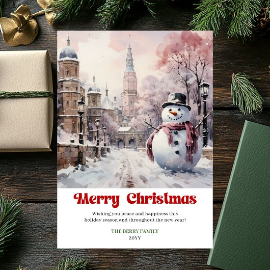 Elegant rustic Christmas scene card vintage city シーズンカード