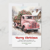 Elegant rustic Christmas scene pink truck greeting シーズンカード (正面)
