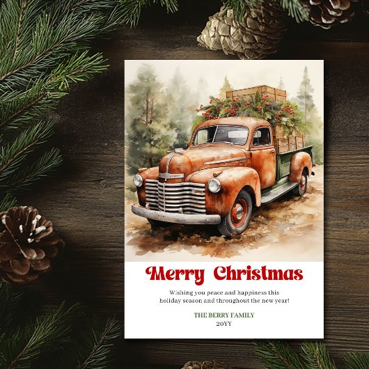 Elegant rustic Christmas scene red truck greeting シーズンカード