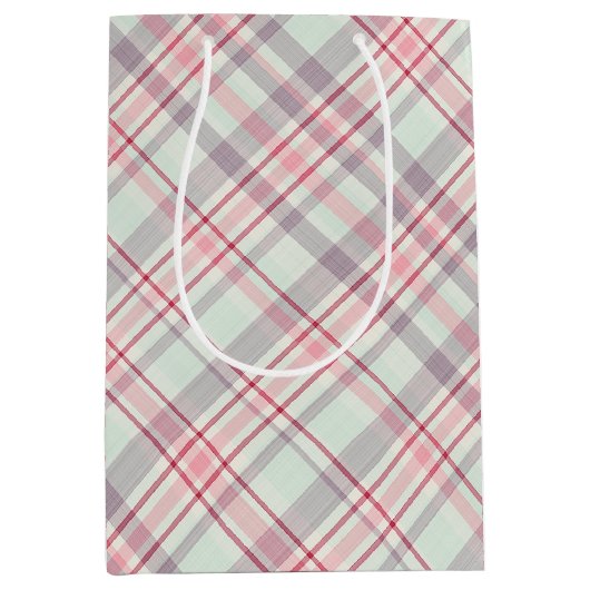 Elegant Rustic Classy Plaid Pattern ミディアムペーパーバッグ (正面)