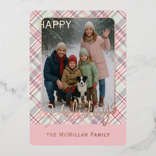 Elegant Rustic Classy Plaid Pattern Gold 箔シーズンカード (正面)