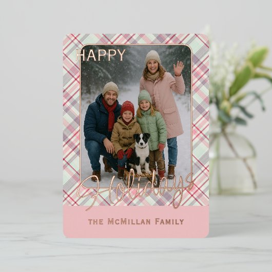 Elegant Rustic Classy Plaid Pattern Gold 箔シーズンカード (立ち正面)