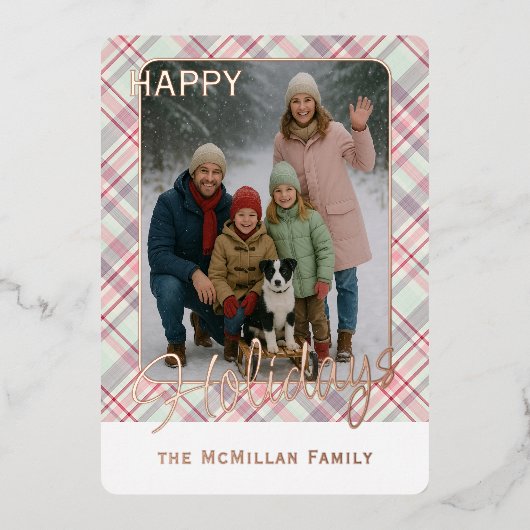 Elegant Rustic Classy Plaid Pattern Gold 箔シーズンカード (正面)