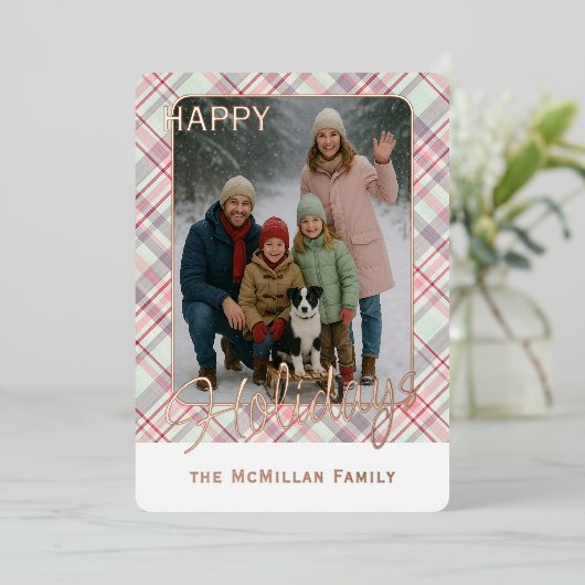 Elegant Rustic Classy Plaid Pattern Gold 箔シーズンカード (立ち正面)