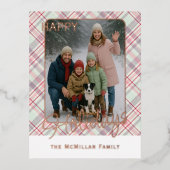 Elegant Rustic Classy Plaid Pattern Gold 箔シーズンポストカード (正面)