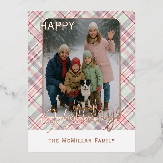 Elegant Rustic Classy Plaid Pattern Gold 箔シーズンポストカード (正面)