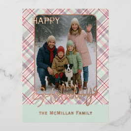 Elegant Rustic Classy Plaid Pattern Gold 箔シーズンポストカード