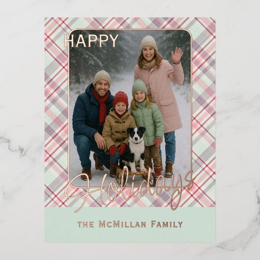 Elegant Rustic Classy Plaid Pattern Gold 箔シーズンポストカード (正面)