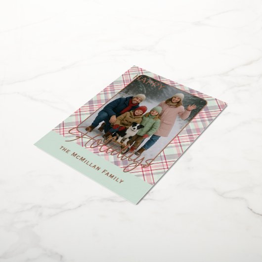 Elegant Rustic Classy Plaid Pattern Gold 箔シーズンポストカード (回転した状態)