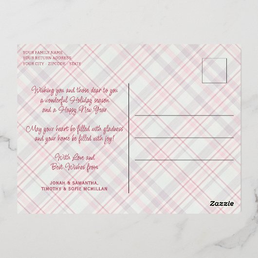 Elegant Rustic Classy Plaid Pattern Gold 箔シーズンポストカード (裏面)