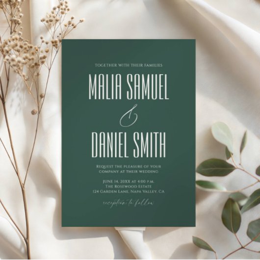 Elegant Rustic Emerald Green Wedding Invitation 招待状