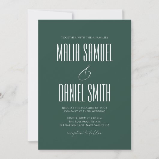 Elegant Rustic Emerald Green Wedding Invitation 招待状 (正面)
