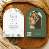 Elegant Rustic Eucalyptus QR Code Photo Wedding 招待状