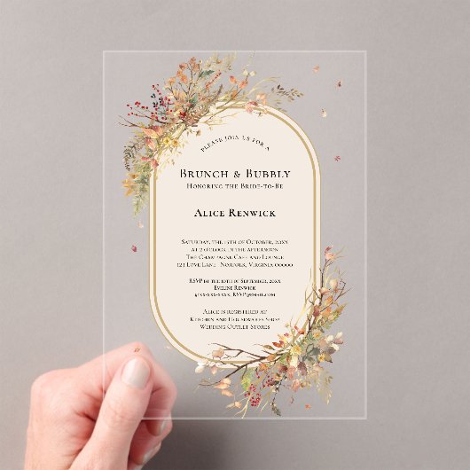 Elegant Rustic Fall Beige Bridal Brunch アクリル招待状 (インサイチュ (ポータブル))