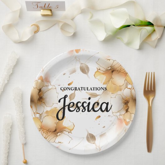 Elegant Rustic Floral Baby Shower ペーパープレート (ウェディング)