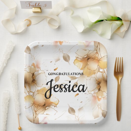 Elegant Rustic Floral Baby Shower ペーパープレート (ウェディング)