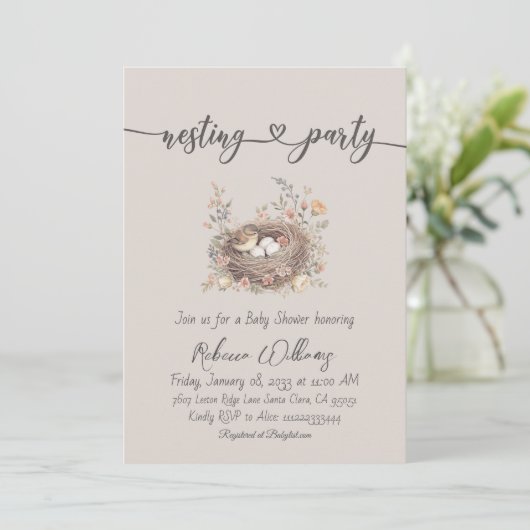 Elegant Rustic Floral Baby Shower Nesting Party 招待状 (スタンド正面)