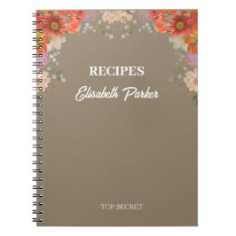 Elegant rustic floral kitchen cookbook recipes ノートブック