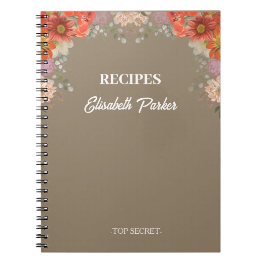 Elegant rustic floral kitchen cookbook recipes ノートブック (正面)