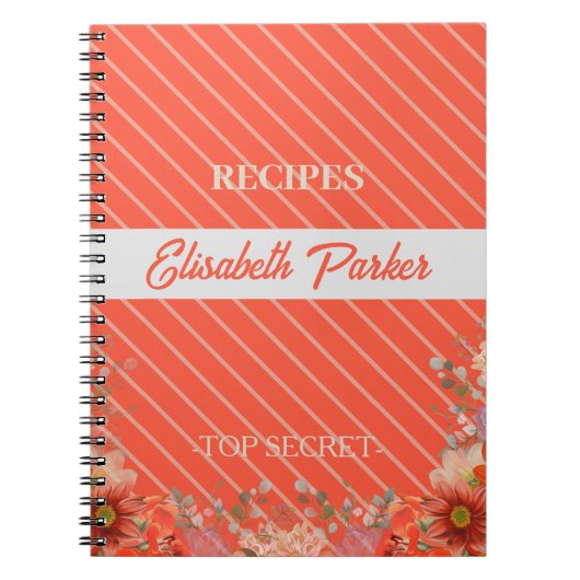 Elegant rustic floral kitchen cookbook recipes ノートブック (正面)