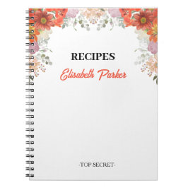 Elegant rustic floral kitchen cookbook recipes ノートブック