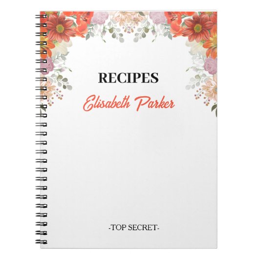 Elegant rustic floral kitchen cookbook recipes ノートブック (正面)