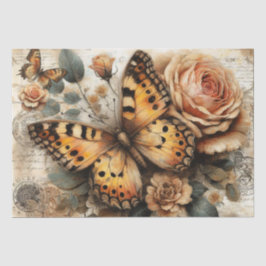 Elegant Rustic Floral & Script Vintage  Decoupage 薄葉紙