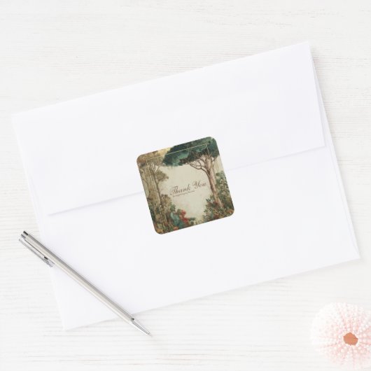 Elegant Rustic Forest Tree Gold Frame Botanical スクエアシール (封筒)