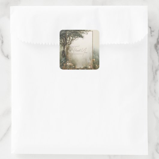 Elegant Rustic Forest Tree Gold Glitter Frame スクエアシール (バッグ)