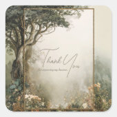 Elegant Rustic Forest Tree Gold Glitter Frame スクエアシール (正面)