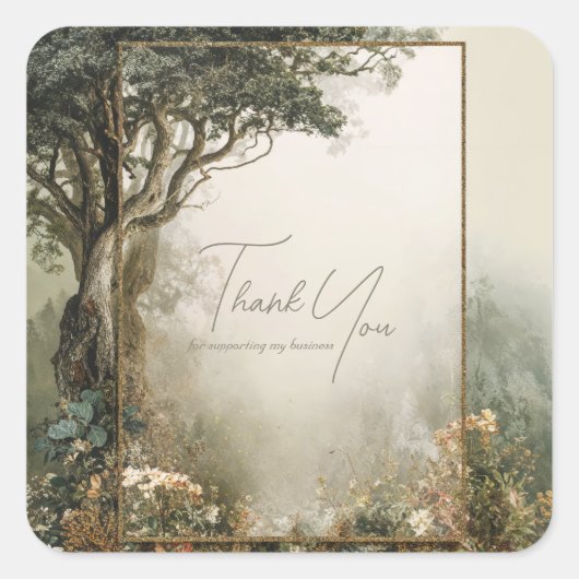Elegant Rustic Forest Tree Gold Glitter Frame スクエアシール (正面)