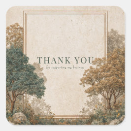 Elegant Rustic Forest Vintage Tree Gold Frame スクエアシール