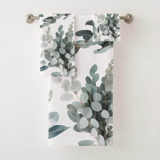 Elegant Rustic Green Eucalyptus Leaves バスタオルセット (インサイチュ)