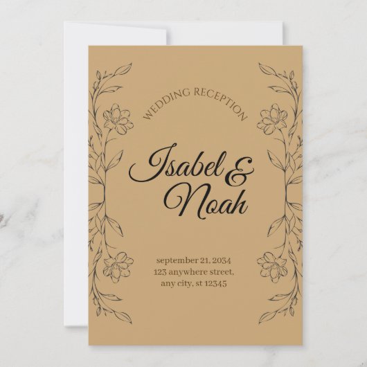 Elegant Rustic Kraft Floral Wedding Invitation 招待状 (正面)