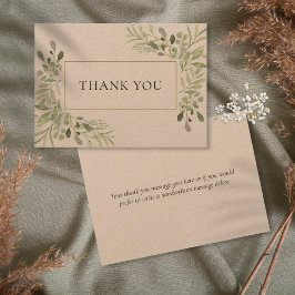 Elegant Rustic Leaves Greenery Thank You サンキューカード