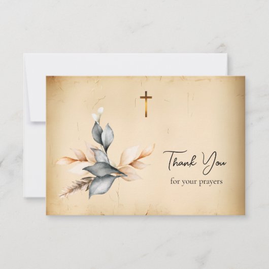 Elegant Rustic Leaves Simple Orthodox Funeral サンキューカード (正面)