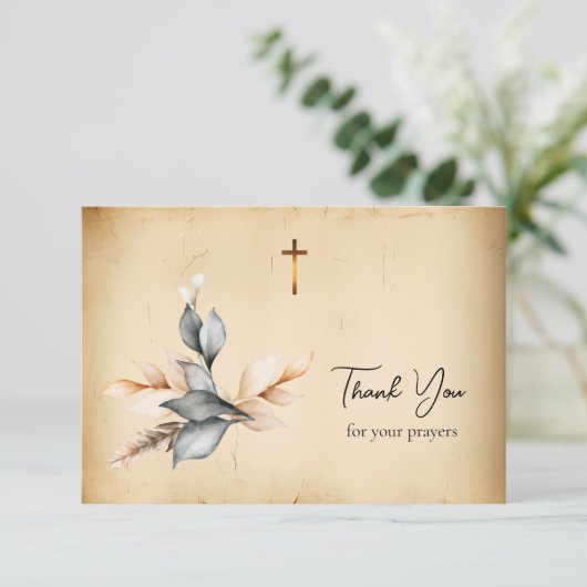 Elegant Rustic Leaves Simple Orthodox Funeral サンキューカード (スタンド正面)