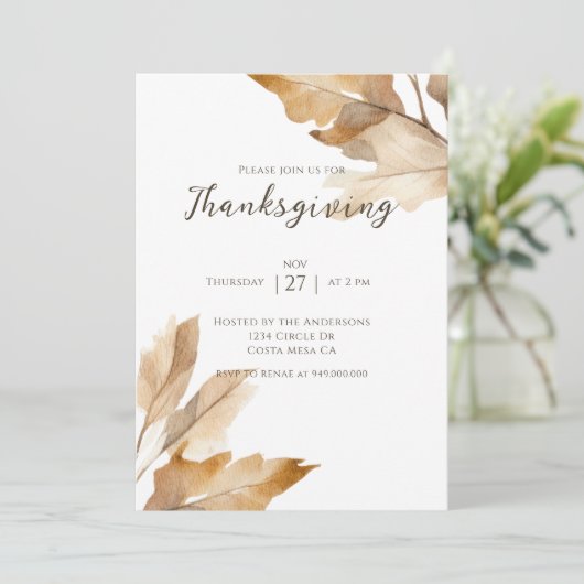 Elegant Rustic Leaves Thanksgiving Dinner  招待状 (スタンド正面)