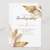 Elegant Rustic Leaves Thanksgiving Dinner  招待状 (正面/裏面)